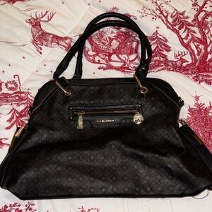Big Buddha Black Shoulder Bag with Gold Details